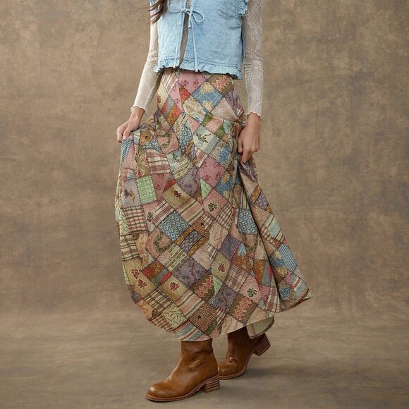 Multicolor Chic Women's Patchwork Print High Waist Godet Maxi Skirt - Picture 1 of 5